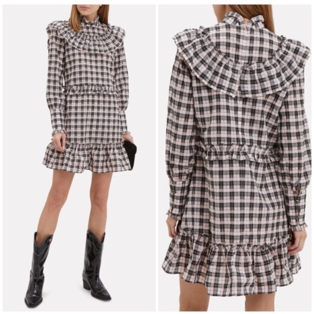 Ganni gingham ruffle dress
